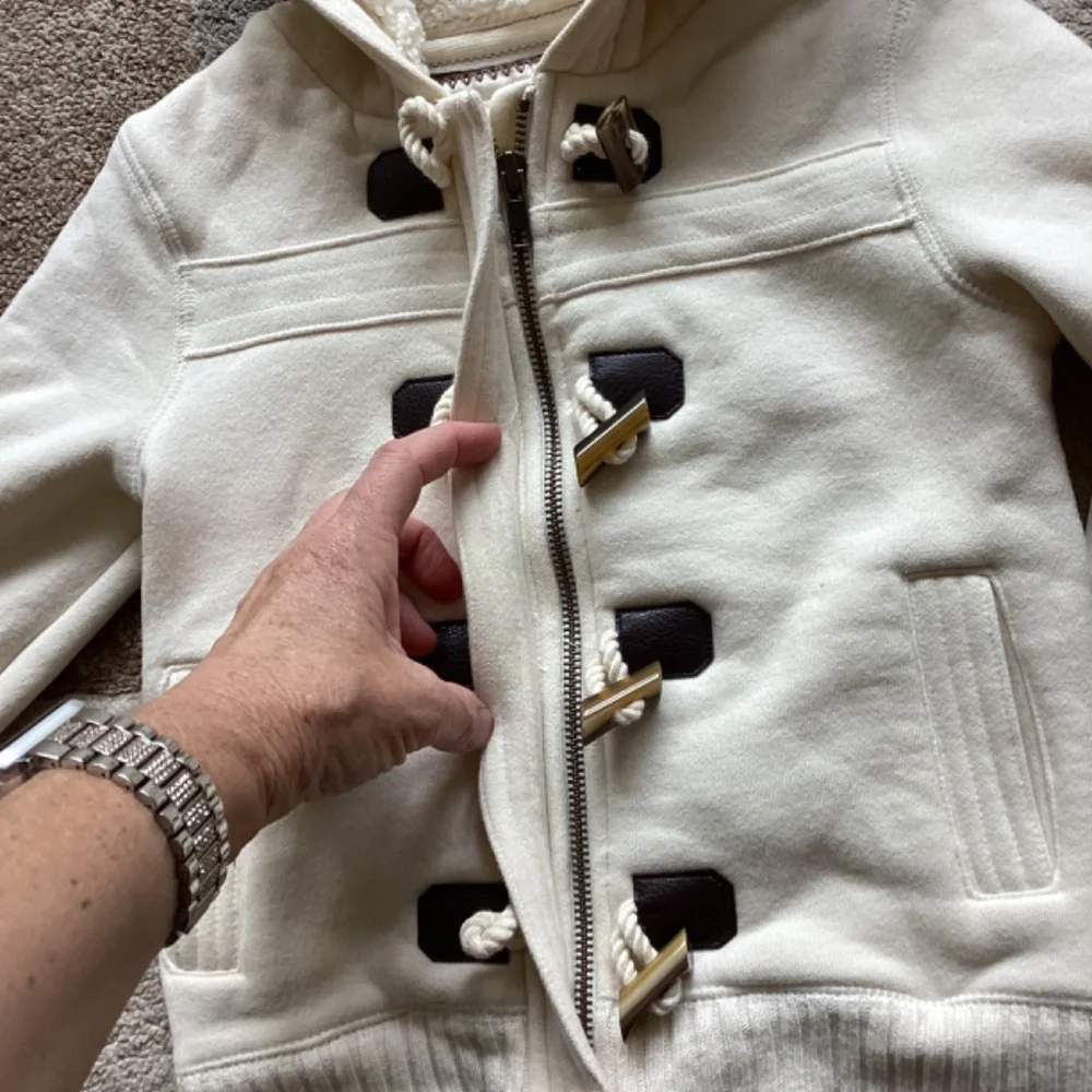 NEW OLD NAVY GIRLS CREAM COLOR FLEECE ZIPPED JACKET W SHERPA HOODY XS